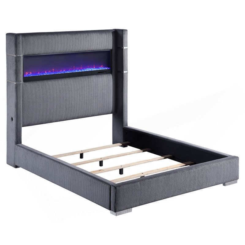 Grand lit tapissier gris Haven, Gris, Grand lit