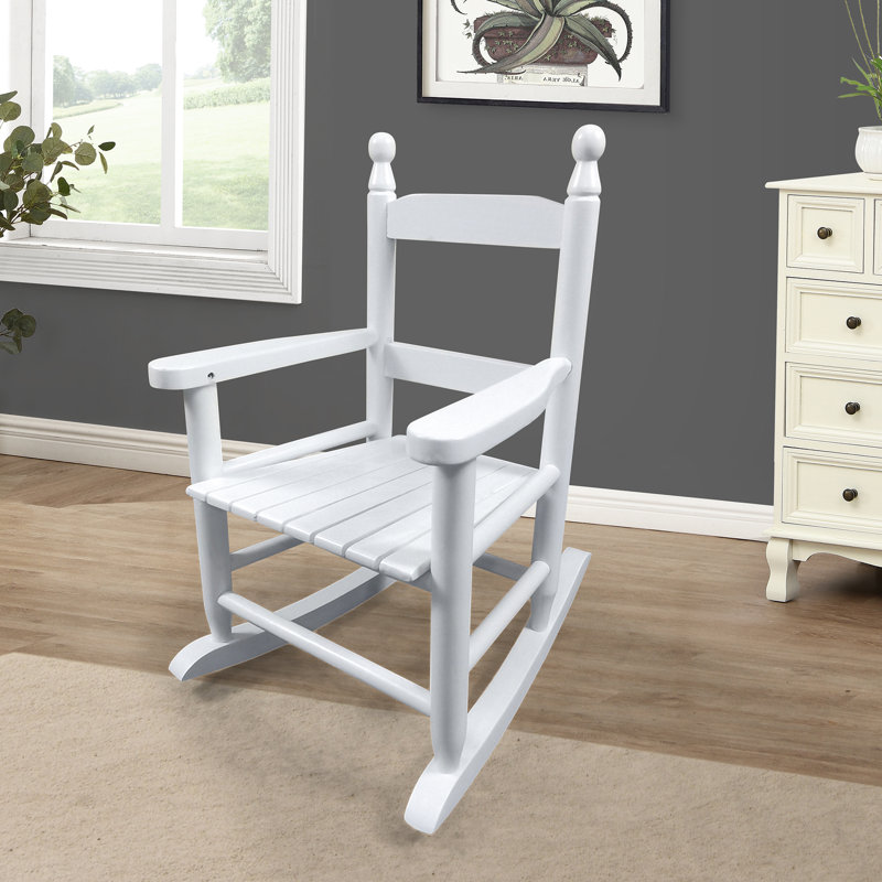 Chaise berçante en bois massif blanc, convient pour l'intérieur et l'extérieur, dossier à lattes, limite de poids de 110 lb, siège en bois franc facile à assembler, pour une utilisation extérieure, limite de lb, simple