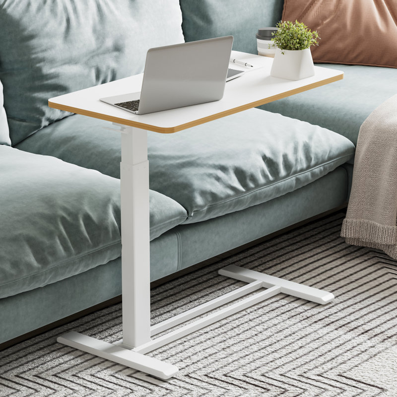 Kristee Adjustable and Movable Overbed Table with Hidden Casters, 40.5" H x 31.5" W x 17.7" D, White with Maple Edge