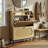 Mid-century Modern Narrow Shoe Cabinet With Rattan Doors And Led, 2-tier Flip Drawers And Open Shelf, Entryway Storage Cabinet For Small Apartments, Engineered Wood