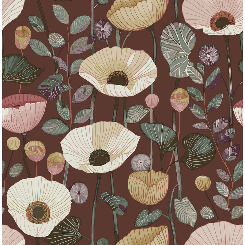 Papier peint Mindra Maroon Floral Trail, Maroon
