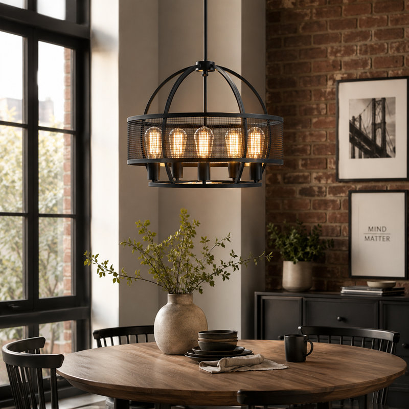 Avers 19.69" W 5-Light Metal Drum Chandelier with Sloped Ceiling Compatibility