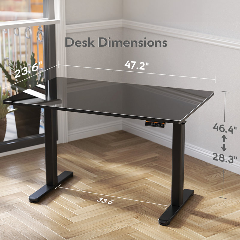Bureau debout à hauteur ajustable Maysie, 46.4" H x 47.2" W x 23.6" D, Noir