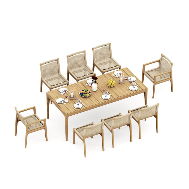 Sema Teak Wood Patio Dining Set with, 8