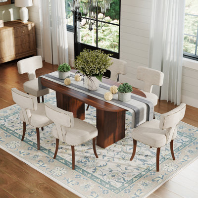 Ensemble de table de salle à manger à double piédestal avec 4 à 6 chaises rembourrées Farmhouse