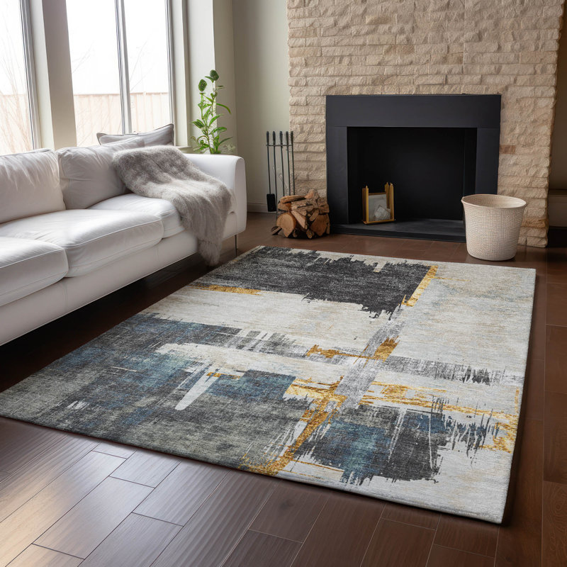 Premium Machine Washable Mayfield Charcoal Rug, Rectangle 10' x 14'