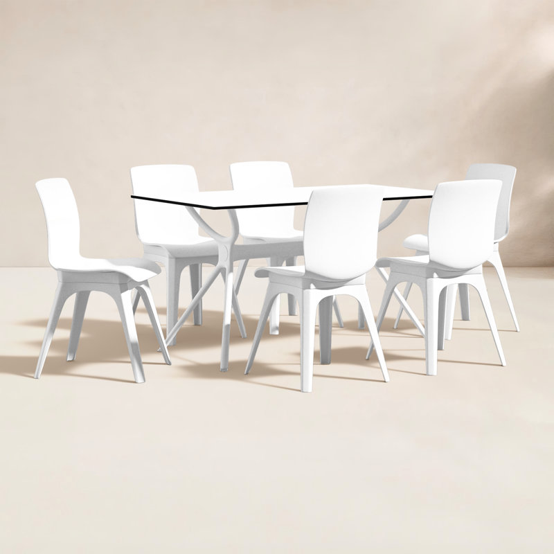 Saranna 6 - Person Patio Dining Set with Rectangular Table, White