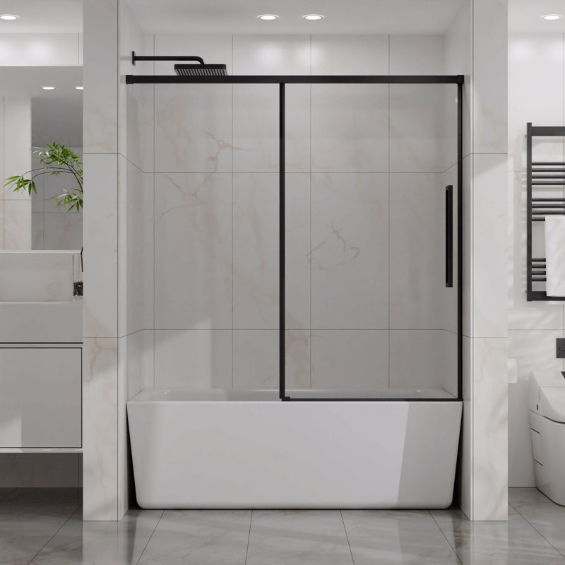 Shower Door  - Semi-Frameless Design Design Glass Door For Bathtub, 1/4" (6Mm) Thick Clear Tempered Glass With With Easy-Clean Coating Function, Stainless Steel Hardware