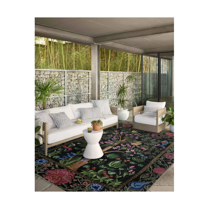 Tapis multicolore à motif de roses et d'oiseaux lavable à la machine, Tapis de couloir 3 pi 3 po x 6 pi 7 po