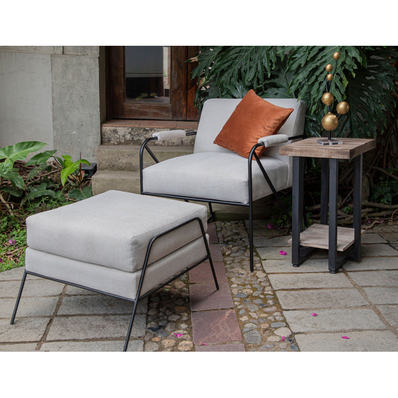 Structure en bois Lotus et base en métal, tissu de fauteuil, Polyester vert olive