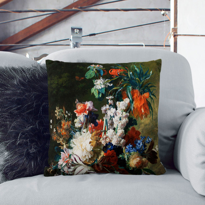 Floral Square Cushion, 40cm H x 40cm W x 15cm D, White