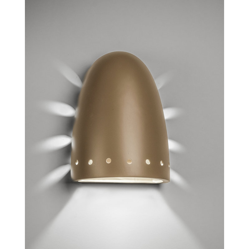 Charleus Flush Mount Ceramic Outdoor Wall Lights, LED Bulb Included, Spice, 14" H x 10.5" W x 7" D
