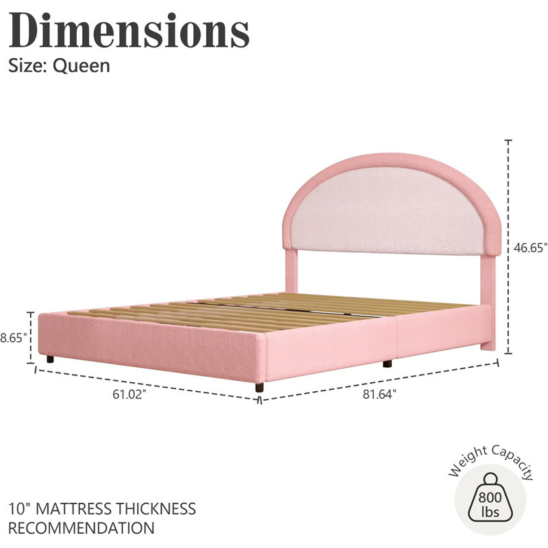 Base de lit tapissier avec tête de lit Boucle, Grand lit, Rose