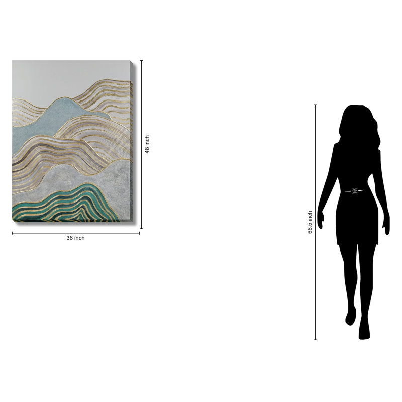 Art mural vagues ondulées dorées - 36 "x 48"