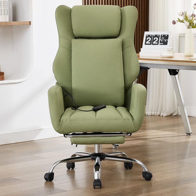 Seaberg Ergonomic PU Leather Office Chair with 3D Kneading Massage, Adjustable Backrest (90°-135°), Folding Armrest, Telescopic Footrest, 360° Swivel & Silent Wheels - Comfort Desk Chair for Work/Gaming/Nap