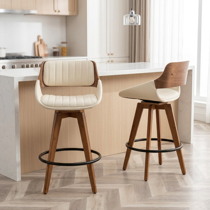 Tabouret pivotant Jobani, Noir, Tabouret de comptoir (siège d'une hauteur de 26 p