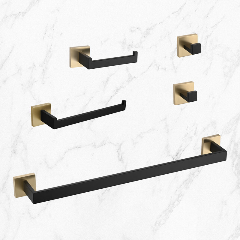 5 - Piece Bathroom Hardware Set, Gold+Matte Black