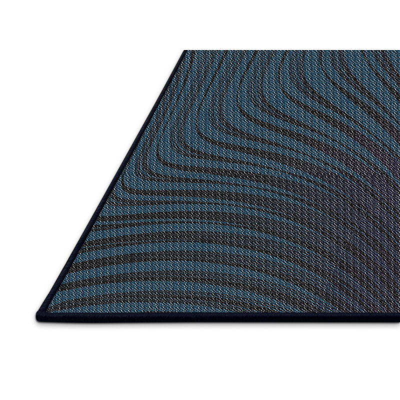 Laine tissée à la machine à motifs géométriques et polyester bleu marine/noir Tapis décoratif, Rectangle 2 pi x 3 pi
