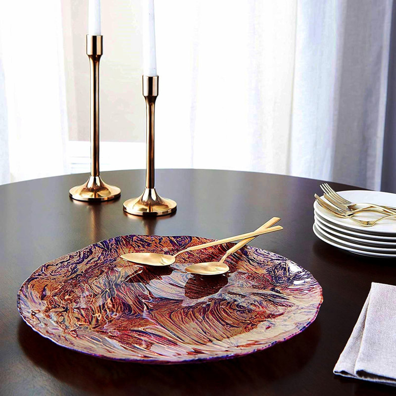 Handmade Purple and Orange Round Glass Platter