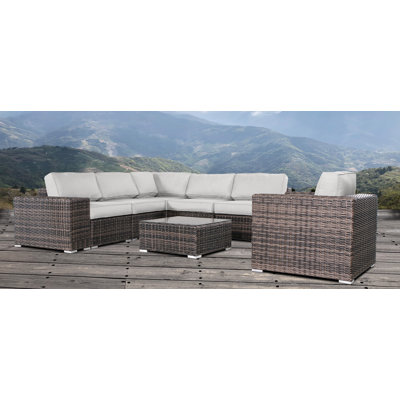 Ensemble de conversation en osier pour 5 personnes avec coussins Rockleigh