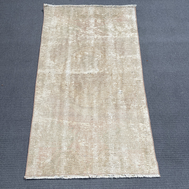 Modern Beige Wool Patchwork Rug, 26.8x46.1 Inch Rug
