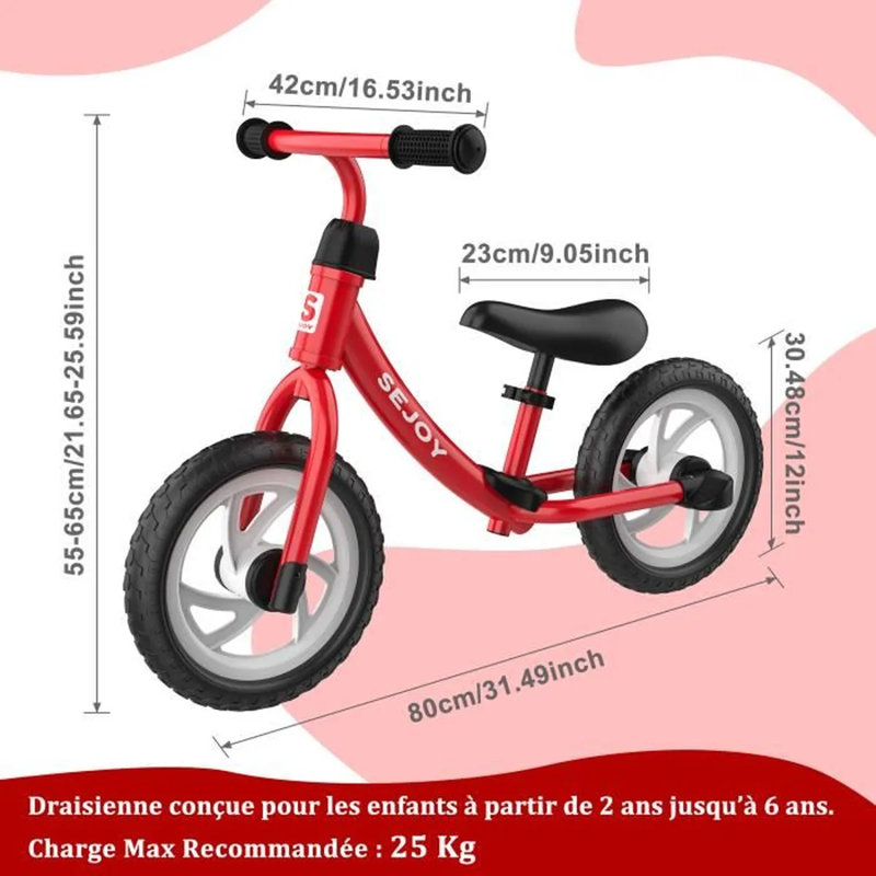 Balance Bike Kids Scooter For Children Aged 3-6, Red