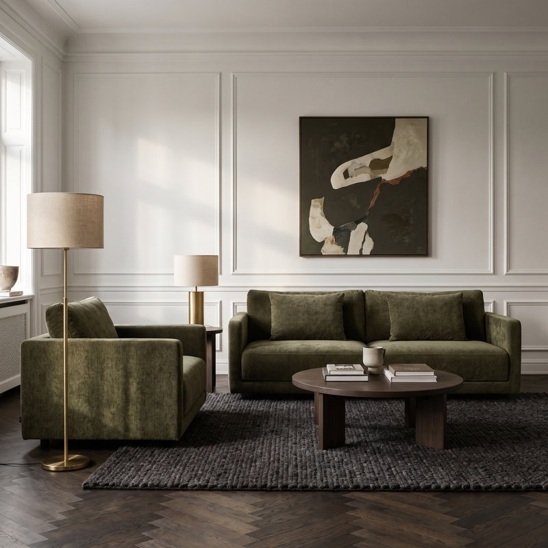 Kenji Upholstered 84'' Sofa, Olive Green Performance Chenille