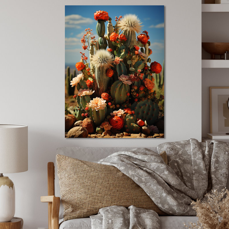 Désert cactus jardin II - décoration murale florale et botanique en métal, H 20 po x l 12 po x P 1 po