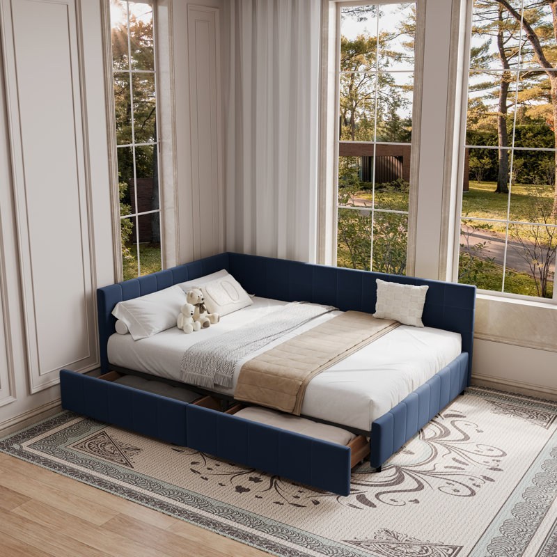 Upholstered Daybed With Backrest, Reversible Armrests, And Storage Drawers