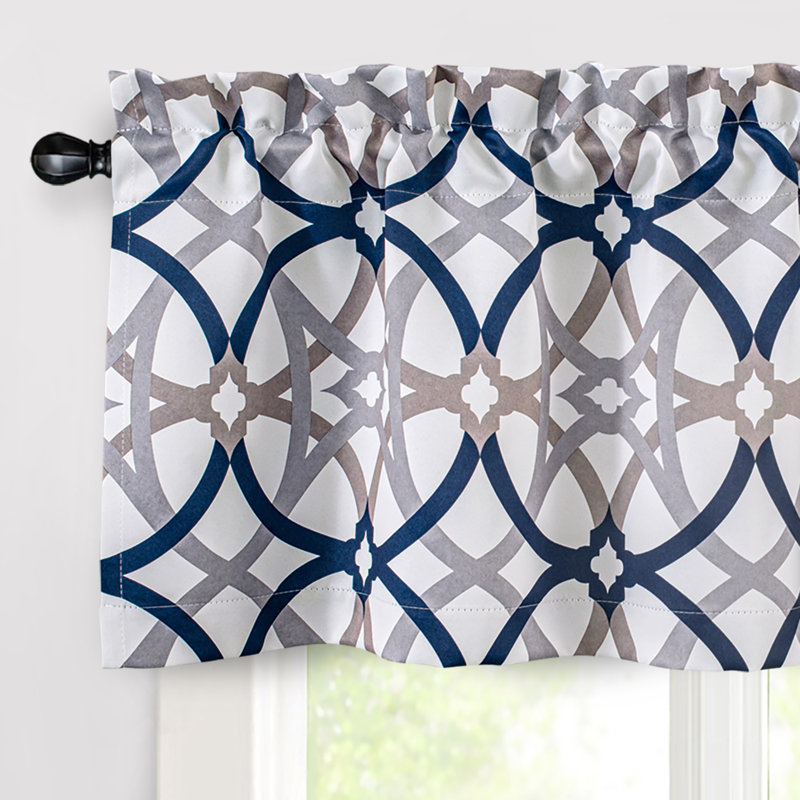 Geometric Tailored 52" Kitchen Curtain, 52” W x 54” L, Navy