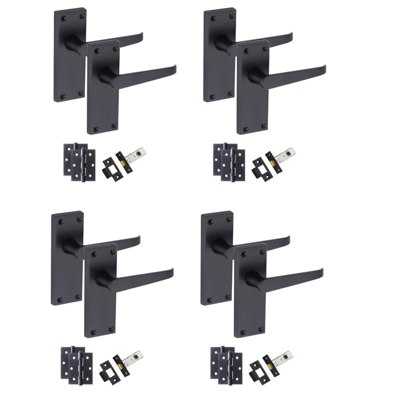 4 Pairs Victorian Straight Handle Latch Door Handle