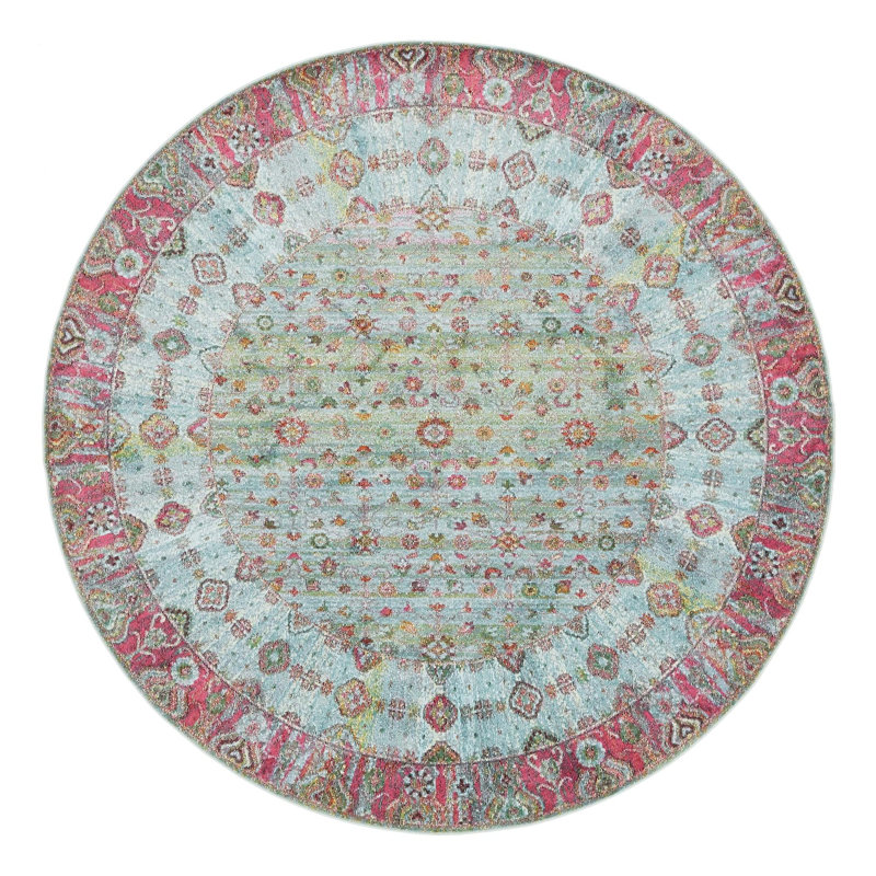 Tapis oriental rose / bleu sarcelle Folmar, Rond 8 pi