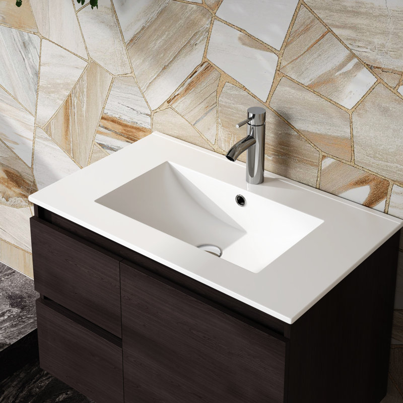 Lavabo encastré en céramique blanc 24 po pour meuble-lavabo 24 po, style contemporain, profondeur de 23,6 po, blanc émaillé, design, profond, émaillé