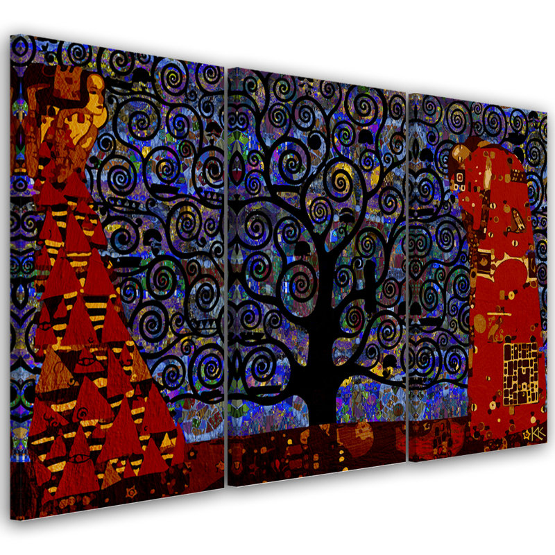 Blue Tree Of Life - 3 Piece No Frame Print on Canvas, 100cm H x 150cm W