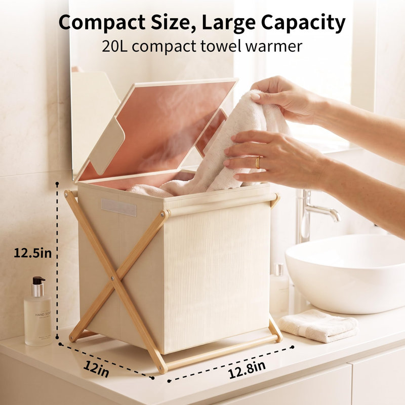 Chauffe-serviettes pliable de comptoir, grande capacité de 20 L, chauffage rapide, arrêt automatique, minuterie réglable de 20/40/60 min, peut contenir jusqu'à 2 serviettes surdimensionnées, chauffe-serviettes de spa, (abricot)