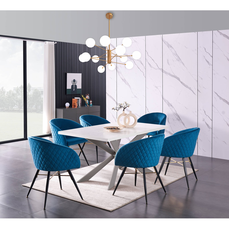 Harton 6 - Person Solid Oak Dining Set, Blue