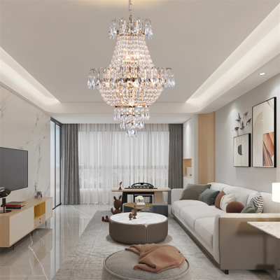 Lustres en cristal doré, grand éclairage de plafond contemporain de luxe pour le salon, la salle à manger, le couloir de la chambre à coucher