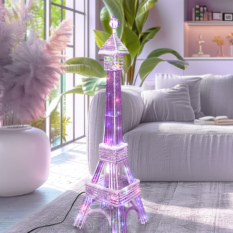 Grande lampe sur pied, tour Eiffel Paris 63 po en métal blanc clair multicolore fabriquée à la main