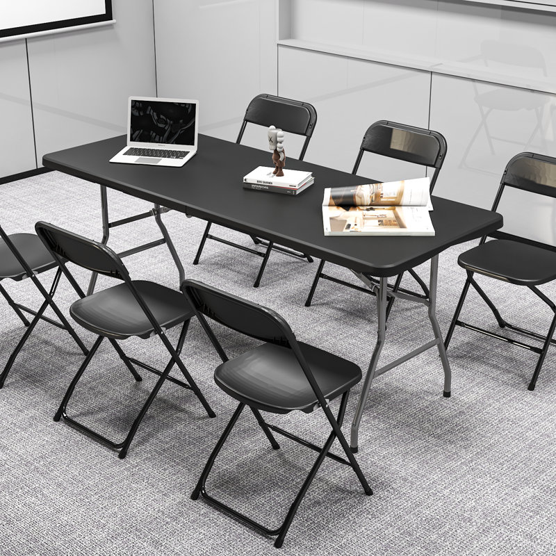 6ft Heavy Duty Folding Table With 6 Pack Lightweight Folding Chairs Portable Indoor & Outdoor For Home, Office & Events