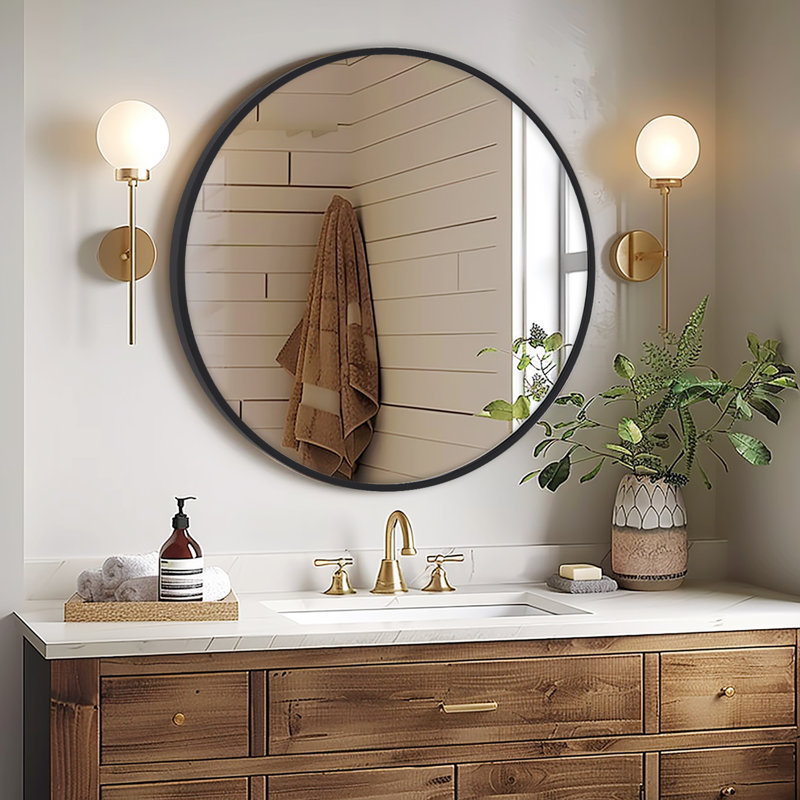 Aluminium Round Wall Mirror, 60 x 60 cm, Black