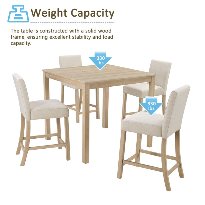 Ensemble de table 5 pièces à hauteur de comptoir avec 4 chaises, ensemble de table à hauteur de comptoir pour 4 avec chaises, ensemble de table à hauteur de comptoir en bois pour la cuisine, la salle à manger