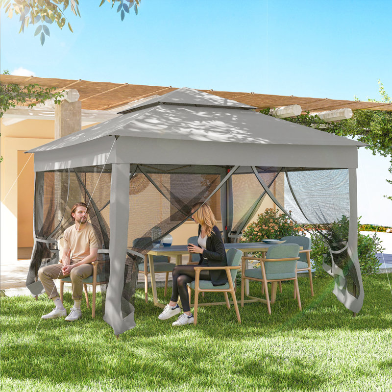 11 Ft. W x 11 Ft. D Steel Patio Gazebo, Light Gray