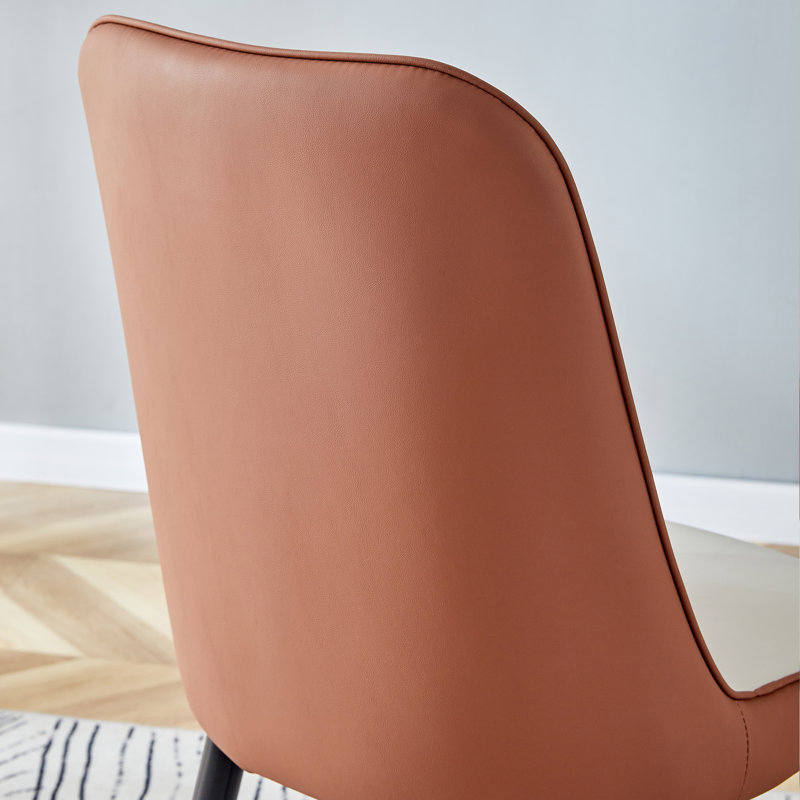 Anareli Tufted Upholstered Faux Leather Side Chair Dining chair, Brown/Light Gray