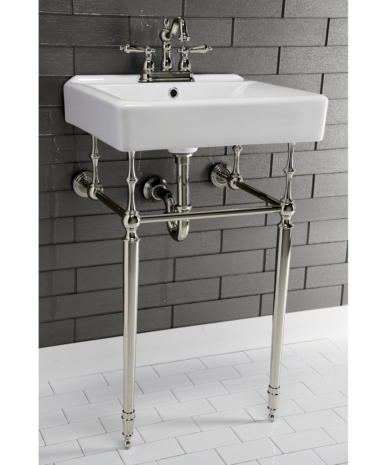 Kingston Brass Heritage Two-Handle 3-Hole Deck Mount 4" Centerset Bathroom Faucet with Plastic Pop-Up, Polished Nickel