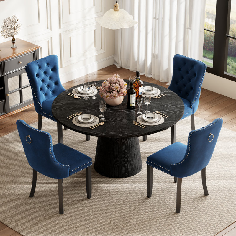 Ensemble de table de salle à manger ronde avec 4 chaises capitonnées rembourrées, ensemble de table de salle à manger de style Mid-Century pour coin-repas de cuisine