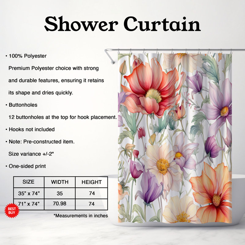 Rideau de douche standard 1 pièce Gentle Stroke, H 74 po x l 35 po