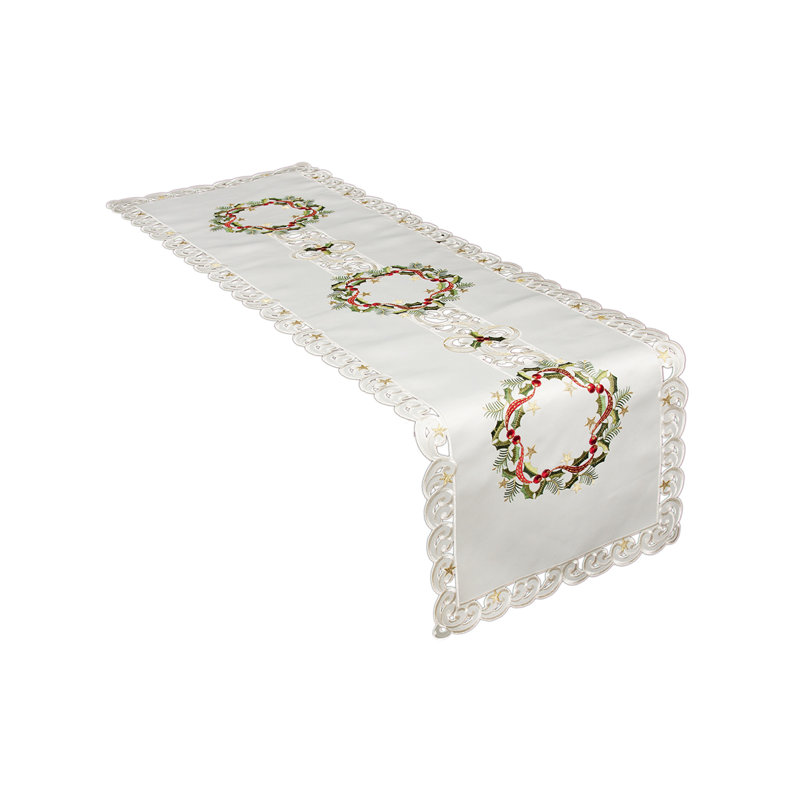 Chemin de table de noël nappe brodée à couronne ruban Wangaratta, L 53 po x l 15 po