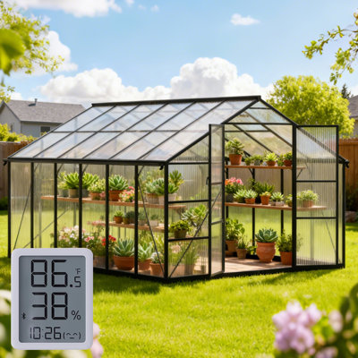 Polycarbonate Greenhouse For Outdoors, Walk-In Green House For Outside, Reinforced Aluminum Frame With Adjustable Roof Vent, Easy Assembly