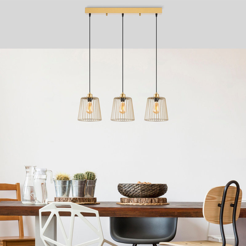 Luminaire suspendu pour îlot de cuisine 3 lumières Empire, Or brillant
