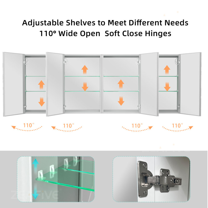 Jocey 80'' W 30'' H Surface Framed Medicine Cabinet Mirror 12 Adjustable